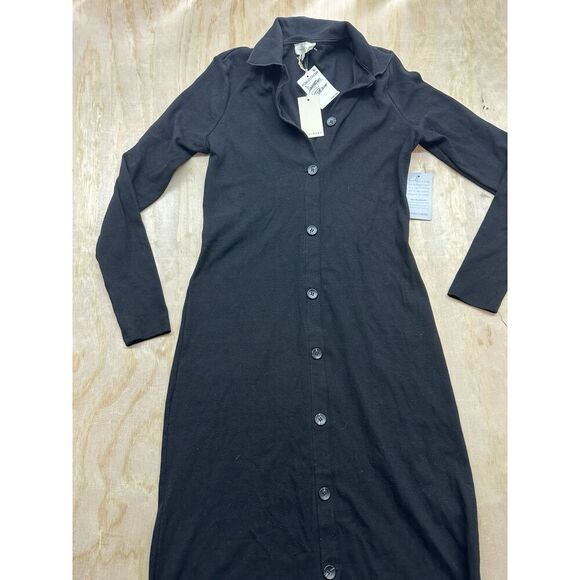 MELLODAY Maxi Dress Rayon Blend Button Down Black Ribbed Sz M Body Con NWTs $120 - Picture 1 of 7